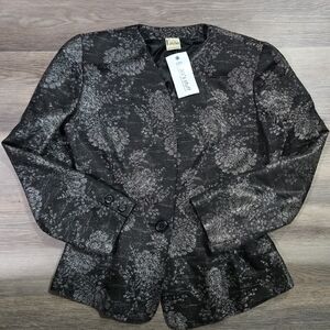 Vintage Krizia Italy Metallic Silver Floral Jacquard Blazer | Sz 44 (US 8/10)